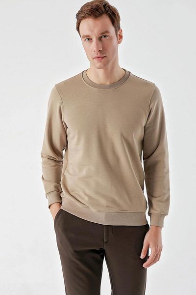 AKÇAYLAR Ανδρικό φούτερ Slimfit Crew Neck μονόχρωμο 2 νήματα