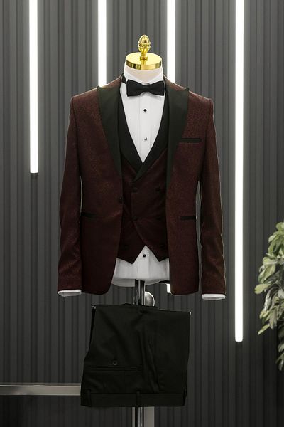 AKÇAYLAR Slimfit (Skinny Cut) Costum smoking cu papion cu model șal cu guler fix