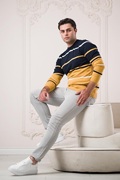 Dorss Slimfit طاقم الرقبة سترة رياضية قطنية مخططة للرجال