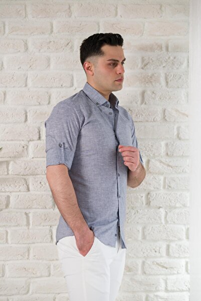 ADVANTE Slimfit Collar Buttoned Summer Linen Men's Shirt