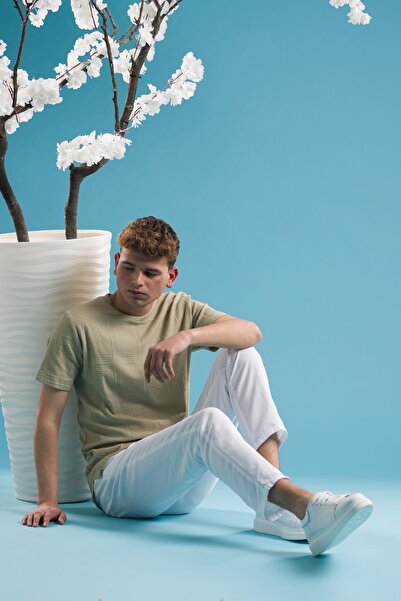 AKÇAYLAR Slimfit Бавовняний велосипедний комір з лікрами, короткий рукав, чол...