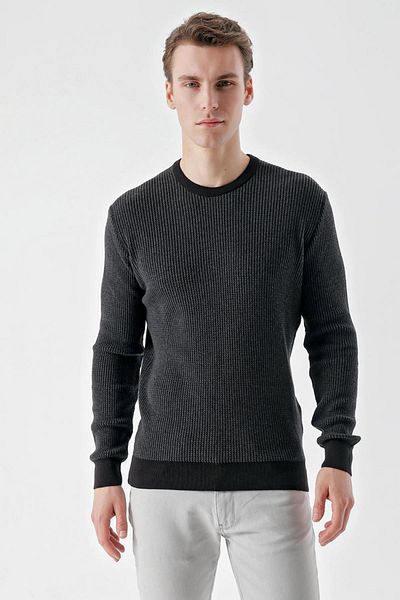 AKÇAYLAR Slimfit Crew Neck Knitted Patterned Cotton Men's Knitwear Sweater