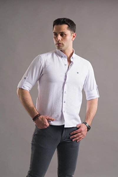 AKÇAYLAR Сlimfit з коміром на ґудзиках, довгими рукавами та складками