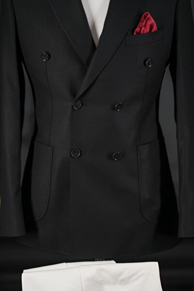 Sır Regular Fit Çift Yırtmaç Astarlı Erkek Kruvaze Tek Ceket