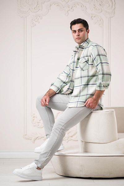 ModTime Ανδρικό πουκάμισο Ξυλοκόπος Slimfit διπλής τσέπης, καρό βαμβακερό χοντρό