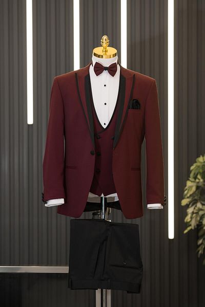 AKÇAYLAR Slimfit Dobby Dovetail Guler cu revere Vestă Papion Costum Tuxedo