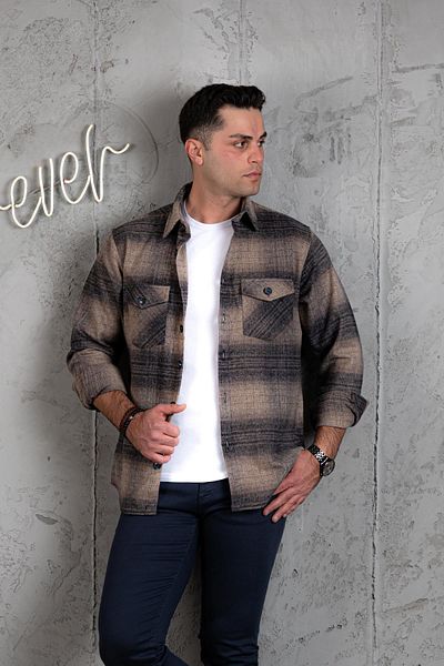 AKÇAYLAR Slimfit διπλή τσέπη, βαμβακερό χοντρό πουκάμισο ξυλοκόπο