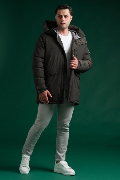AKÇAYLAR Slimfit Kapşonlu Çıtçıt Ve Fermuar Yan Fermuar Cepli Elyaf Dolgulu A...