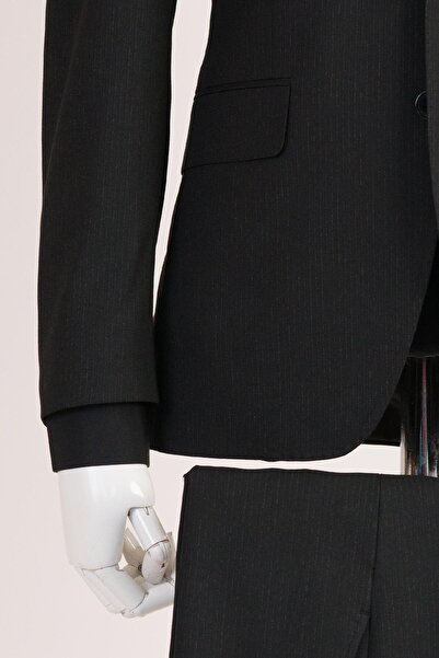 Sır Çizgili Sivri Yaka 6 Drop Çift Yırtmaçlı Regular Fit Erkek Takım Elbise