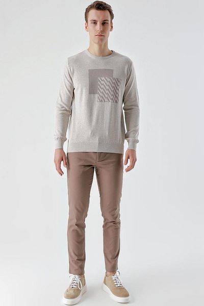 AKÇAYLAR Ανδρικό πλεκτό πουλόβερ Slimfit Crew Neck με μοτίβο μπροστά