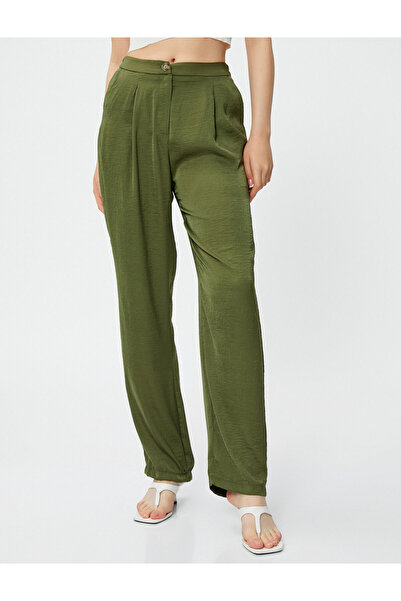 Koton Yüksek Bel Düz Paça Pantolon Cepli Pile Detaylı