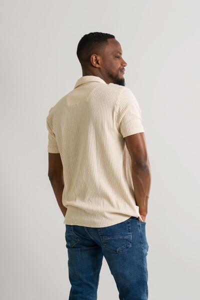 AKÇAYLAR Ανδρικό πλεκτό πουκάμισο Slimfit κοντομάνικο καλοκαιρινό Lycra ριγέ