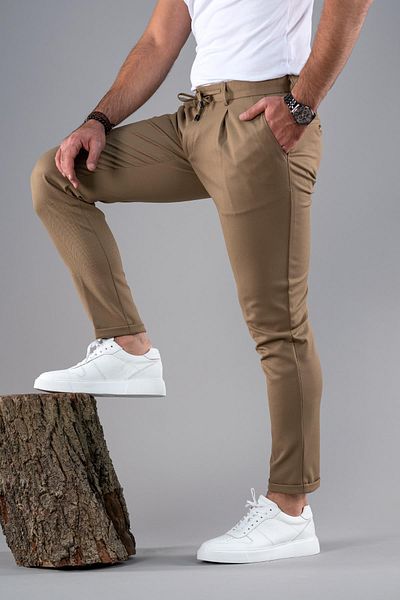 AKÇAYLAR Χειμερινό υφασμάτινο παντελόνι Slimfit μονό πλισέ στενό πόδι με λεπτομέρεια με φερμουάρ