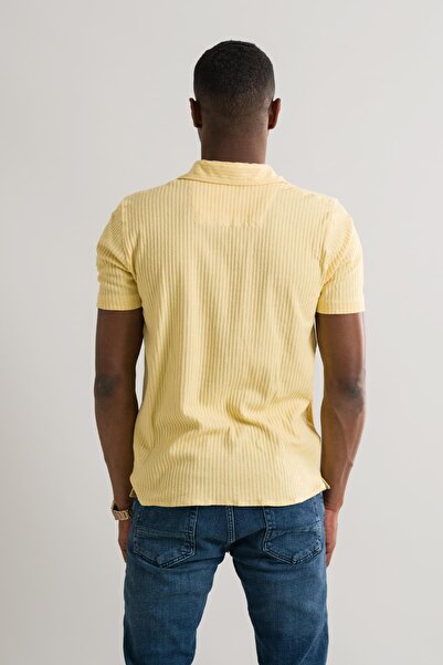 AKÇAYLAR Ανδρικό πλεκτό πουκάμισο Slimfit κοντομάνικο καλοκαιρινό Lycra ριγέ