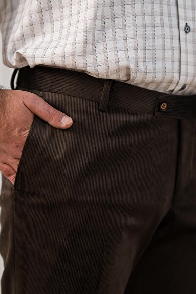 APARTRO Regular Fit Ince Fitilli Boru Paça Yan Cep Kalın Kumaş Kadife Pantolon