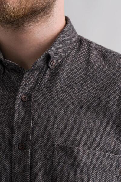 BİCAN Зручний крій, кишені, комір на ґудзиках, армурований, з точковим візерунком, зимовий чоловічий сорочка