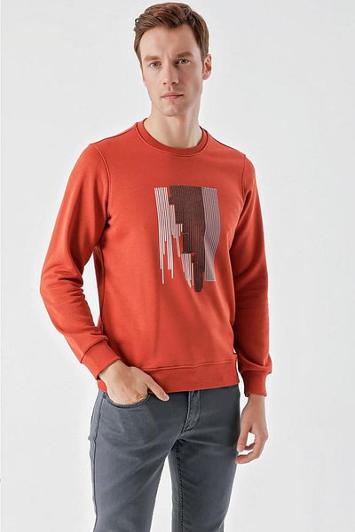 AKÇAYLAR Slimfit Crew Neck Front Printed 2 Thread Men's Sweatshirt