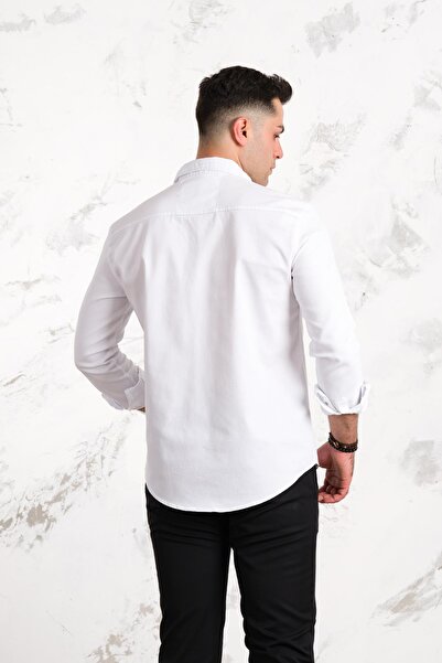 AKÇAYLAR Ανδρικό βαμβακερό τζιν πουκάμισο με διπλή τσέπη με κανονική εφαρμογή