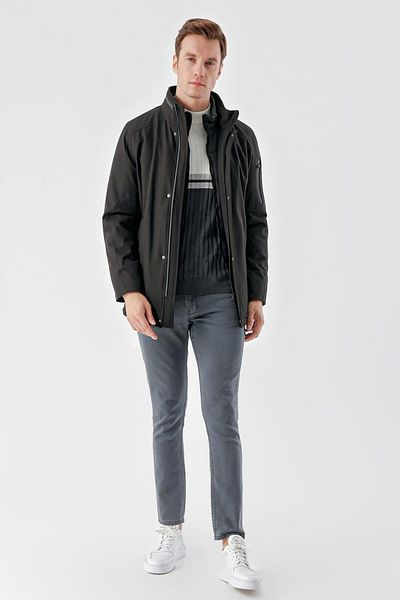 AKÇAYLAR Slimfit γιακά με φερμουάρ και κουμπωτό κρυφό κουκούλα με επένδυση με καπιτονέ παλτό με πλαϊνές τσέπες
