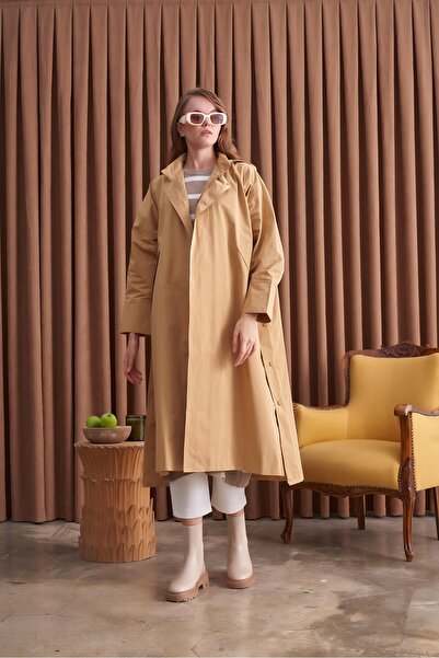 QANU Hooded Oversize Raincoat Camel Loose Fit