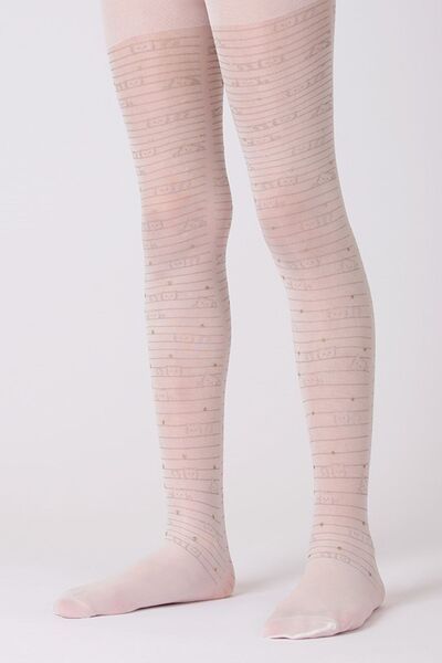 GOOSE Kız Çocuk Minik Kedi Surat Desenli Ekru Külotlu Çorap