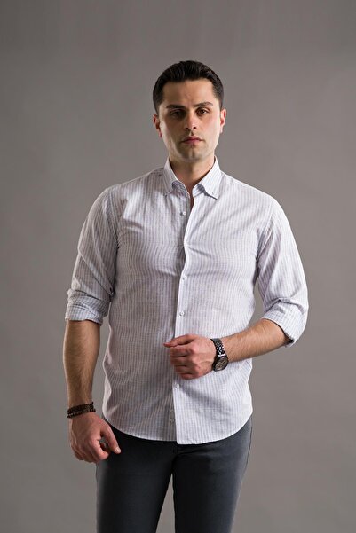 evrytime Слімфіт сорочка з коміром на ґудзиках, смугаста, з довгими рукавами, літня чоловіча сорочка