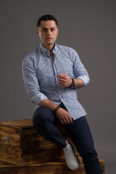 ADVANTE Смугаста сорочка з довгими рукавами та коміром на ґудзиках для чоловіків