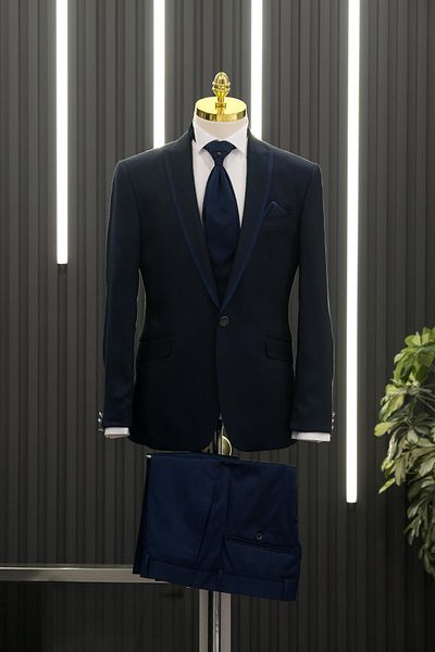 AKÇAYLAR Slimfit Dobby μυτερό γιακά (σταθερό γιακά) γιλέκο φλαρέντ σμόκιν κοστούμι
