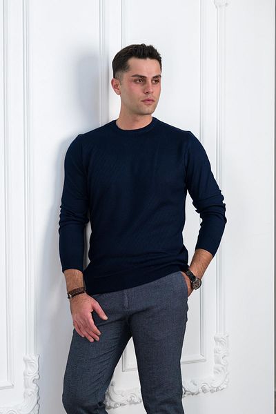 Woolen World Мъжки пуловер с шарка и нормална кройка с нулева яка