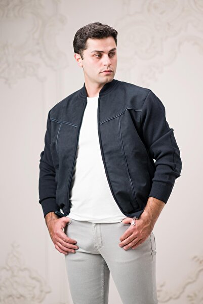 nehir by ahmet fulker Регулярний крій, передня частина з замші, задня частина з трико, прямий комір, застібка-блискавка, бічні кишені, чоловічий пальто.