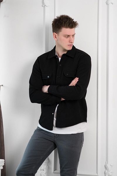 FBI Мъжка кашмирена риза Slimfit с двоен капак и джоб с тик-так закопчаване