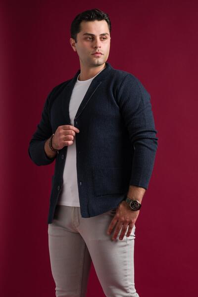 AKÇAYLAR Слімфіт моно комір, кишені, самофарбувальний чоловічий трикотажний кардиган