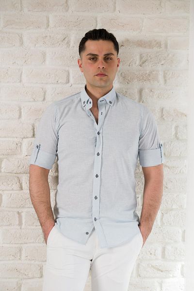 ADVANTE Cămașă pentru bărbați din in, cu nasturi, cu guler slimfit