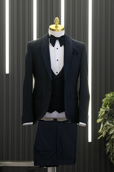 AKÇAYLAR Slimfit Dobby Σαλιάρα Γιλέκο Παπιγιόν Σμόκιν Κοστούμι