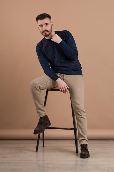Dorss Мъжки трикотажен пуловер Slimfit с шарки и нулева яка