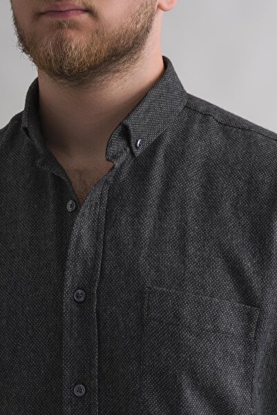 BİCAN Зручний крій, кишені, комір на ґудзиках, армурований, з точковим візерунком, зимовий чоловічий сорочка