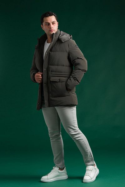 AKÇAYLAR Slimfit Hooded, Zipper and Button Closing, Side and Top Pockets, Dense Fiber Filled Long Coat