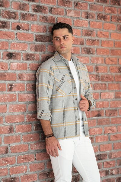 AKÇAYLAR Оверсайз картата рибальська сорочка з двома кишенями для чоловіків