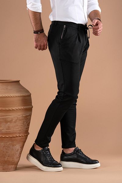 AKÇAYLAR Χειμερινό υφασμάτινο παντελόνι Slimfit μονό πλισέ στενό πόδι με λεπτομέρεια με φερμουάρ