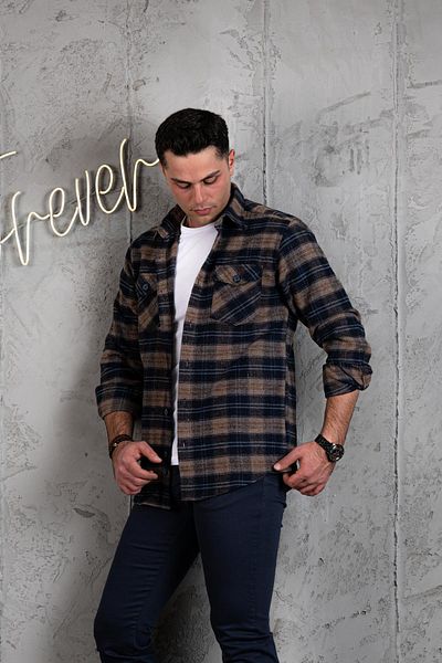 AKÇAYLAR Slimfit διπλή τσέπη, βαμβακερό χοντρό πουκάμισο ξυλοκόπο