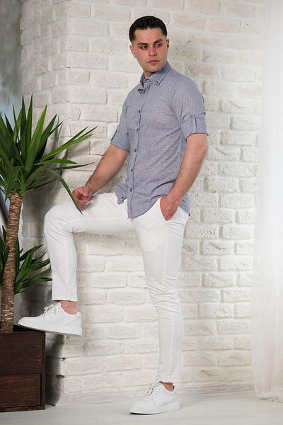 ADVANTE Cămașă pentru bărbați din in, cu nasturi, cu guler slimfit