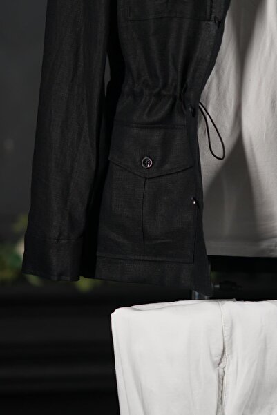 Sır Çift Kapak Cepli Rahat Kesim Ham Keten Astarsız Yazlık Erkek Ceket