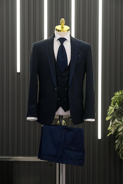 AKÇAYLAR Slimfit Dobby μυτερό γιακά (σταθερό γιακά) γιλέκο φλαρέντ σμόκιν κοστούμι