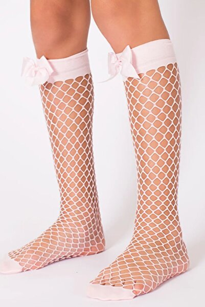 GOOSE Diz Altı Pembe Kurdeleli Kız Çocuk File Çorap