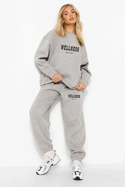 Modern Moda Wellness Self Love - Σετ φούτερ Jogger με μαύρη στάμπα και φούτερ με κουκούλα