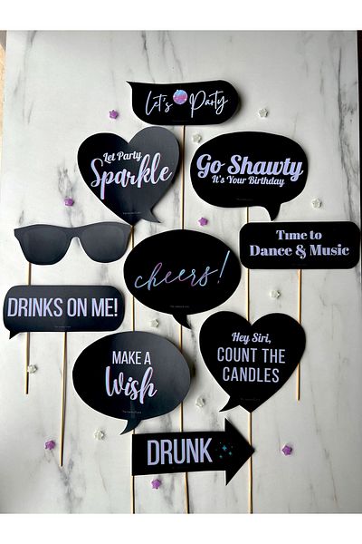 The Istanbul Event 10-Piece Black Speech Bubble Set with Birthday Sticks - It's Your Birthday - Let's Party
