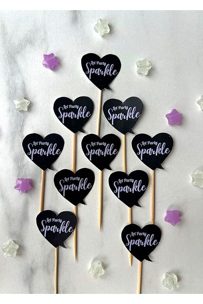 The Istanbul Event 10-Piece Party Themed "Let Party Sparkle" Tiny Black Cupcake Topper Sticks