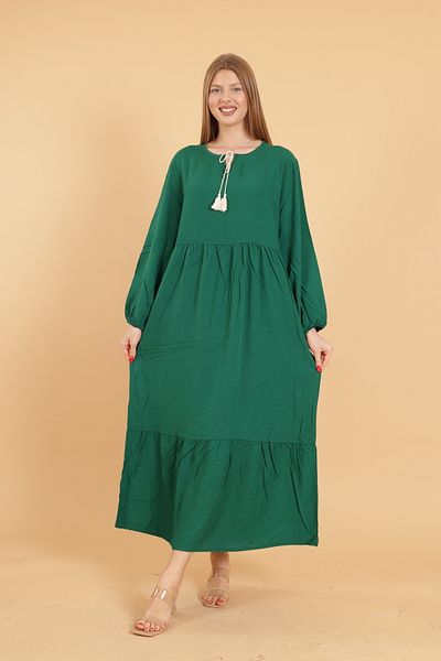 mervemoda Γυναικείο πράσινο μακρυμάνικο ολόσωμο μπορντό υφαντό φόρεμα