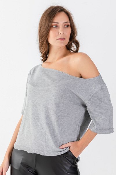 AJOUR TRİKO Πλεκτό μπλουζάκι με φαρδύ γιακά Crop Grey Melange