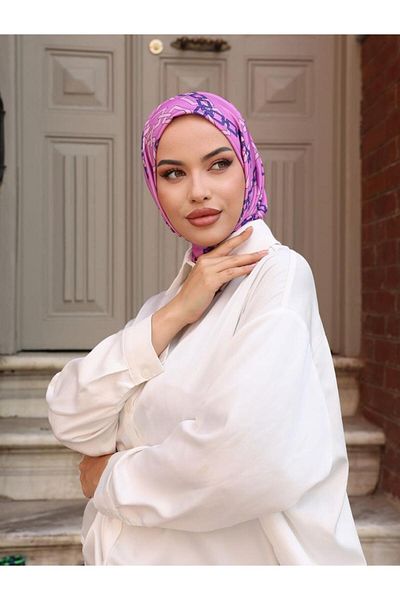 OykumBone DC27 Patterned Snap Fastener Ready Practical Hijab Daily and Pool Bonnet Hijab Women's Shawl Scarf